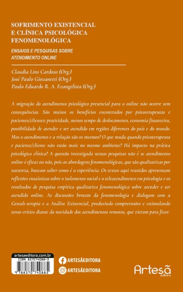 SOFRIMENTO EXISTENCIAL E CLÍNICA PSICOLÓGICA FENOMENOLÓGICA: ENSAIOS E PESQUISAS SOBRE ATENDIMENTO ONLINE - Image 5